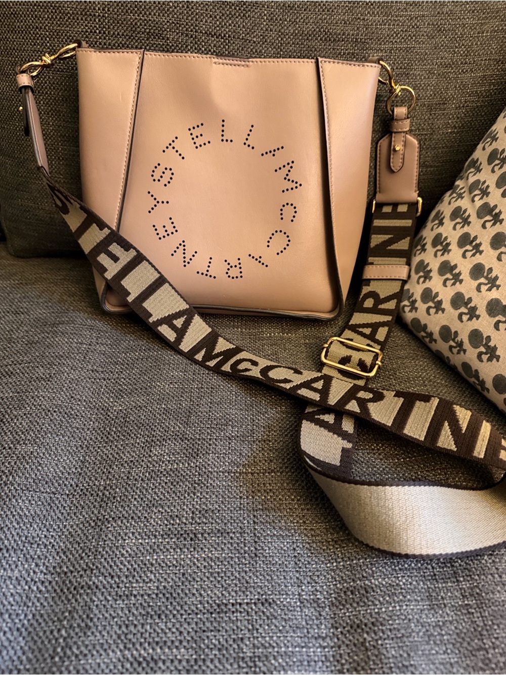 Stella McCartney Nude Pink Perforated Logo Shoulder Bag with Branded Strap
